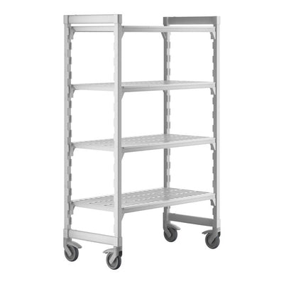 Cambro Camshelving Premium 4-Shelf Vented Mobile Shelving Unit – Speckled Gray