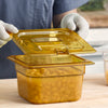 Cambro H Pan One Sixth Size Food Pan Lid with Handle and Spoon Notch Amber ( Case of 6 )