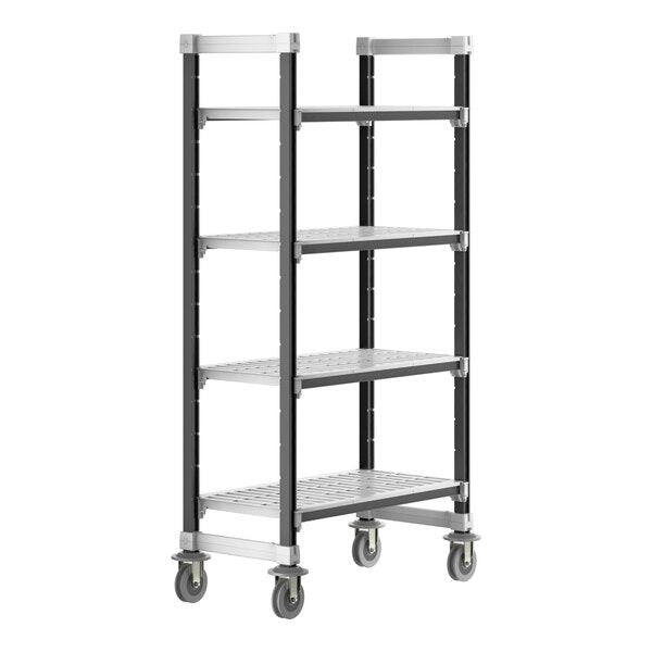 Cambro Camshelving Elements Heavy Duty 4-Shelf Vented Mobile Shelving Unit – Speckled Gray