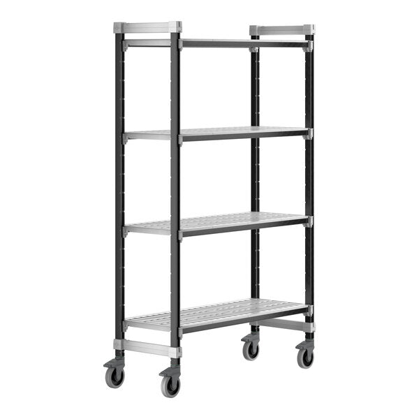 Cambro Camshelving Elements 4-Shelf Vented Mobile Shelving Unit – Speckled Gray