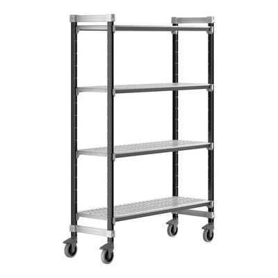 Cambro Camshelving Elements 4-Shelf Vented Mobile Shelving Unit – Speckled Gray