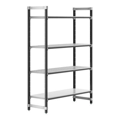 Cambro Camshelving Elements 4-Shelf Vented/Solid Starter Shelving Unit – Speckled Gray
