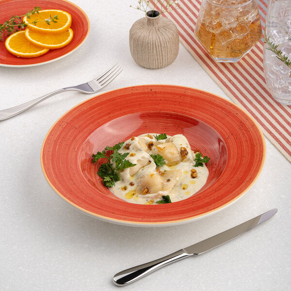 Ariane Twister Red 10 1/4" Round Wide Rim Porcelain Deep Plate ( Case Of 6 )