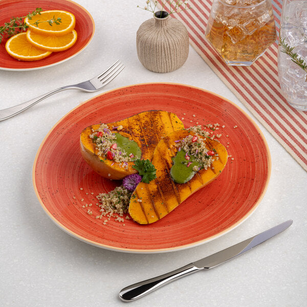Ariane Twister Red 11 4/5" Oval Coupe Porcelain Steak Plate ( Case Of 6 )