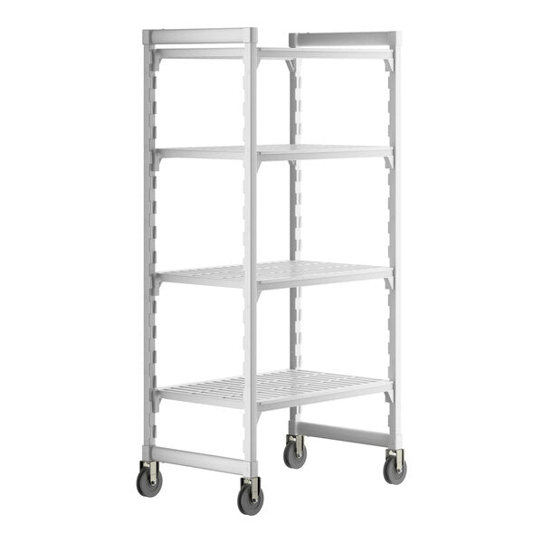 Cambro Camshelving Premium Heavy Duty 4-Shelf Vented Mobile Shelving Unit – Speckled Gray