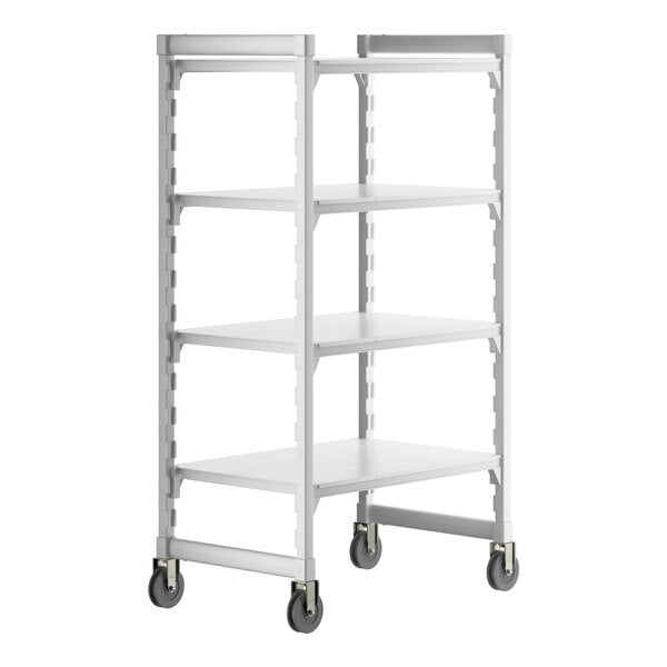 Cambro Camshelving Premium Heavy Duty 4-Shelf Solid Mobile Shelving Unit – Speckled Gray