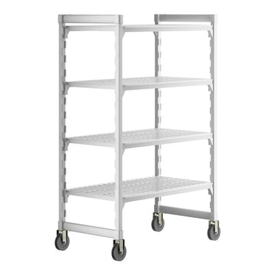 Cambro Camshelving Premium Heavy Duty 4-Shelf Vented Mobile Shelving Unit – Speckled Gray