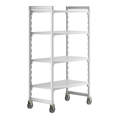 Cambro Camshelving Premium Heavy Duty 4-Shelf Vented Mobile Shelving Unit – Speckled Gray