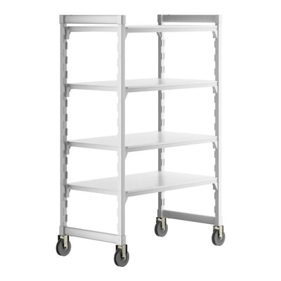 Cambro Camshelving Premium Heavy Duty 4-Shelf Solid Mobile Shelving Unit – Speckled Gray