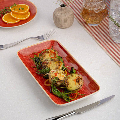 Ariane Twister Red Rectangular Coupe Porcelain Plate ( Case Of 6 )