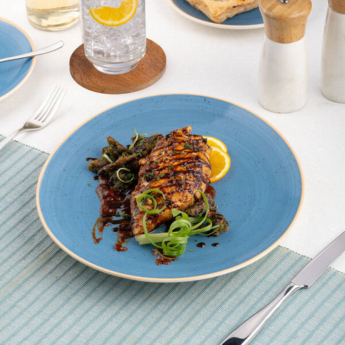 Ariane Twister Blue 11 4/5" Oval Coupe Porcelain Steak Plate ( Case Of 6 )