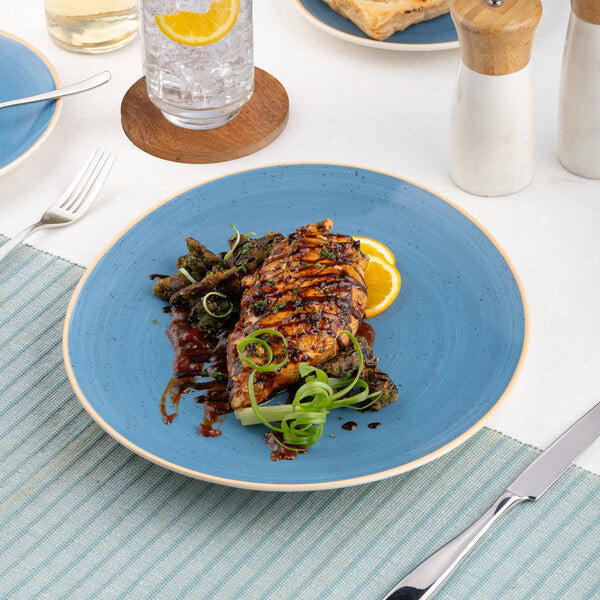 Ariane Twister Blue 11 4/5" Oval Coupe Porcelain Steak Plate ( Case Of 6 )
