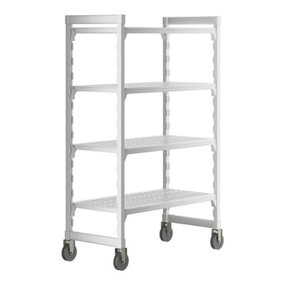 Cambro Camshelving Premium Heavy Duty 4-Shelf Vented Mobile Shelving Unit – Speckled Gray