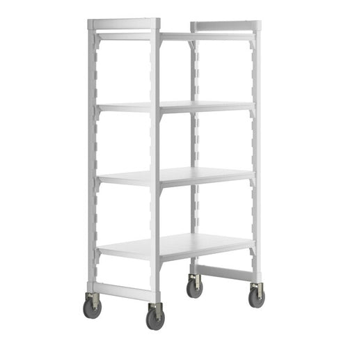 Cambro Camshelving Premium Heavy Duty 4-Shelf Solid Mobile Shelving Unit – Speckled Gray