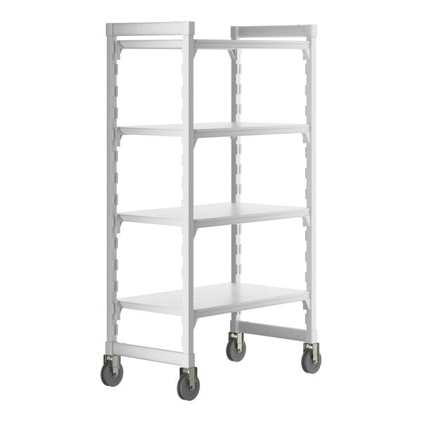 Cambro Camshelving Premium Heavy Duty 4-Shelf Solid Mobile Shelving Unit – Speckled Gray