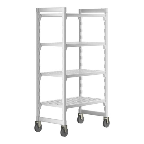 Cambro Camshelving Premium Heavy Duty 4-Shelf Vented Mobile Shelving Unit – Speckled Gray