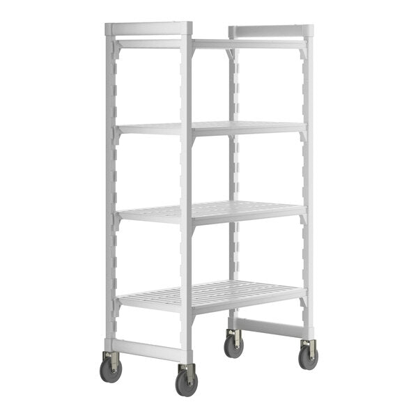 Cambro Camshelving Premium Heavy Duty 4-Shelf Vented Mobile Shelving Unit – Speckled Gray