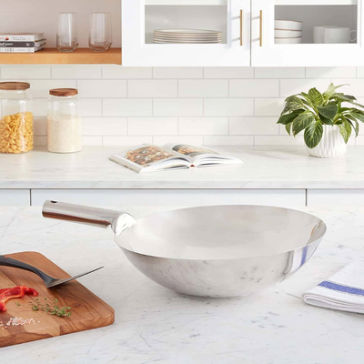 Stainless Steel Chinese Wok With Welded Handles - by Winco,  Available in Different Sizes