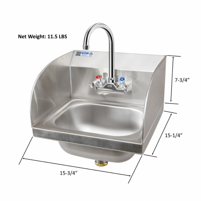 GSW Wall Mount Hand Sink with Protective Edge Welded Splash Guards