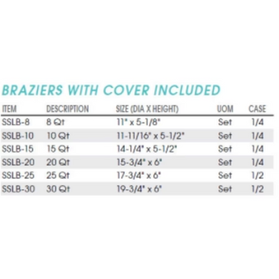 Stainless Steel, Premium Induction Brazier with Cover, Round, tri-ply Heavy Duty Bottom, NSF by Winco