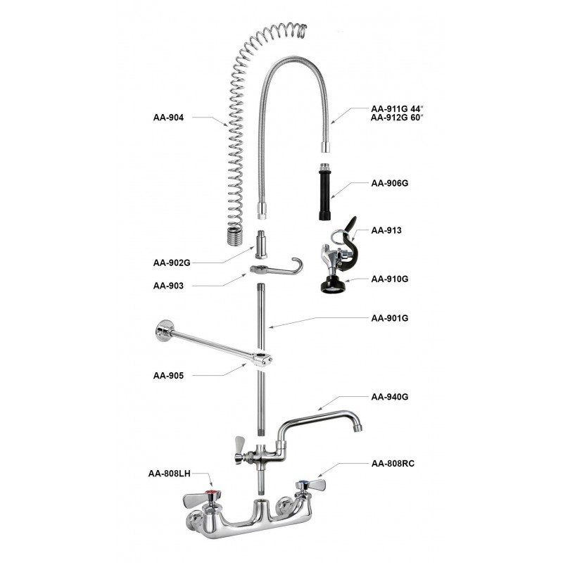 GSW AA Faucet Pre-Rinse Unit Parts and Spouts