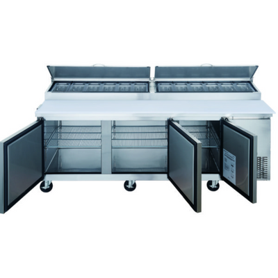 Dukers Pizza Prep Table Refrigerator DPP90 Commercial 3-Door Pizza Prep Table Refrigerator