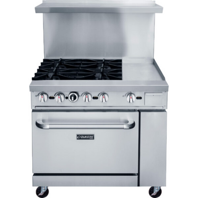 Dukers Range Ovens DCR36-4B12GM 36″ Gas Range with Four (4) Open Burners & 12″ Griddle