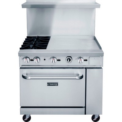 Dukers Range Ovens DCR36-2B24GM 36″ Gas Range with Two (2) Open Burners & 24″ Griddle
