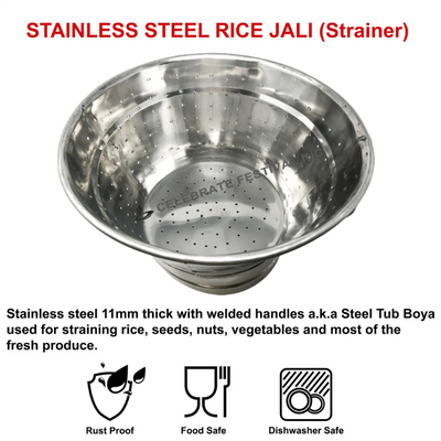 Heavy Duty Stainless Strainer / Rice Jali Stainless Steel 16"