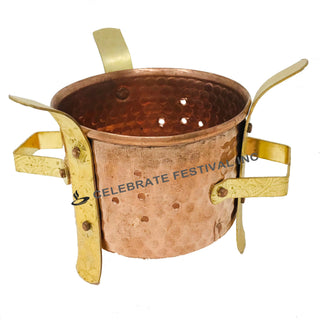 Handcrafted Copper Sigdi Food Warmer with Brass Accents – Traditional Indian Angithi for Appetizers & Curries