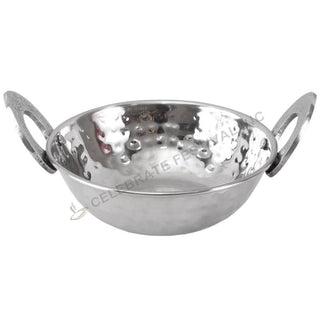 Hammered Stainless Steel Kadai – Double Wall Serving Bowl with Hand-Hammered Outer Layer (Available in 8 oz to 47 oz Sizes)