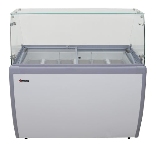 Omcan FR-CN-0009 50″ Nine Pan Gelato Dipping Cabinet with Flat Sneeze Guard and Pans