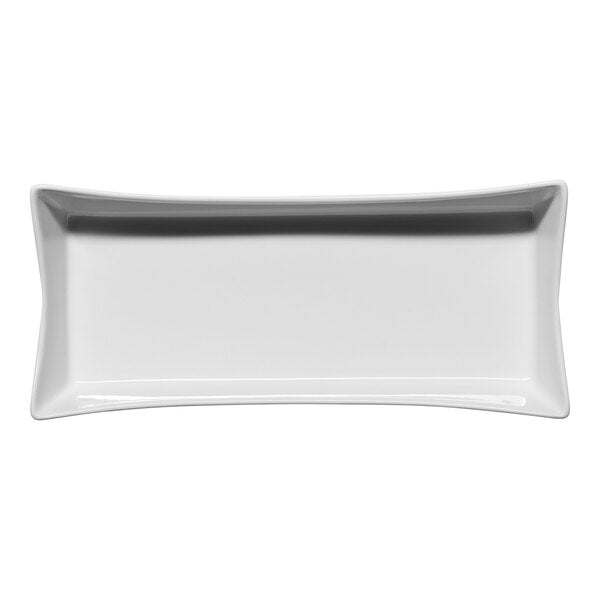 Ariane Slow Fast Ivory 9 5/16" x 4 3/16" Rectangular Raised Rim Porcelain Hot Dog Tray ( Case Of 6 )