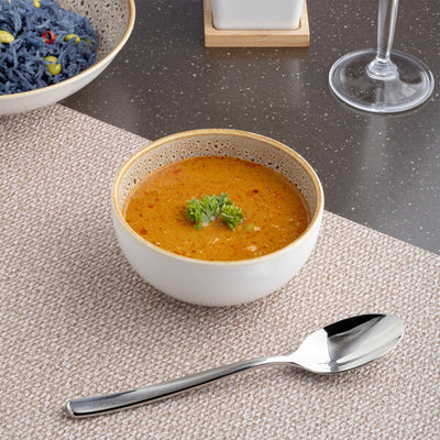Ariane Jaguar 4 5/7" Round Porcelain Coupe Bowl with Spotted Rim ( Case Of 12 )