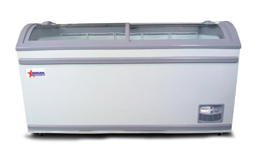 Omcan FR-CN-1473 58″ Ice Cream Display Chest Freezer with Curve Glass Top, 17.7 cu.ft. Capacity – 110 V, 330 W