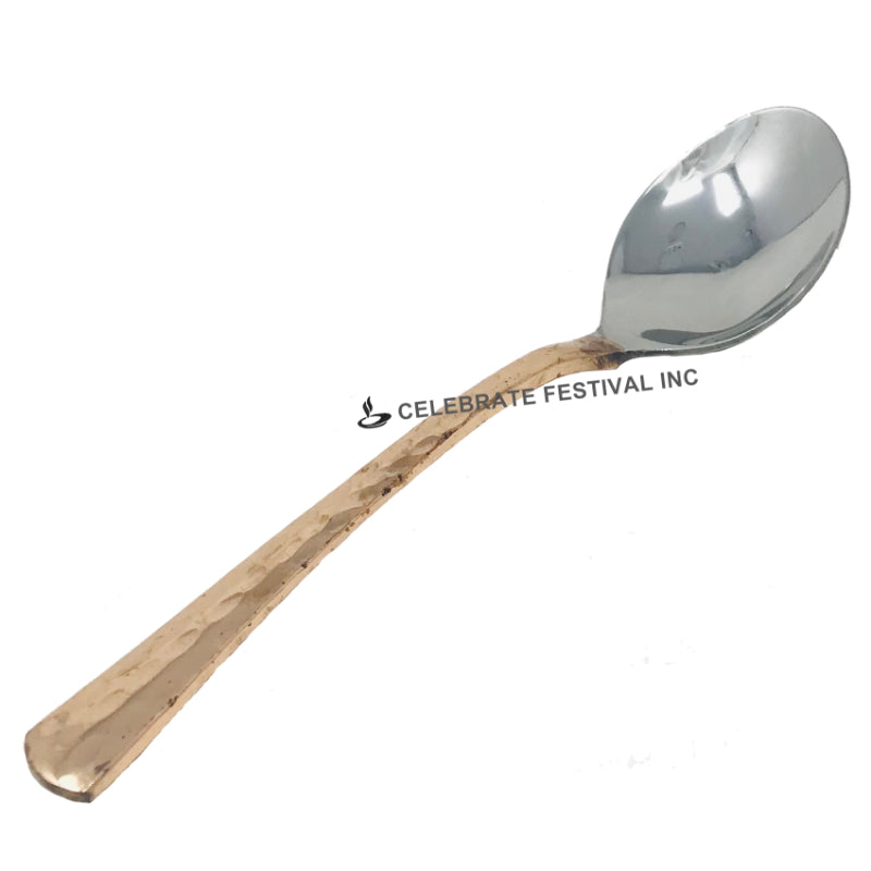 Set of 12 hammered copper and stainless steel dessert spoons – 7.5-inch flatware