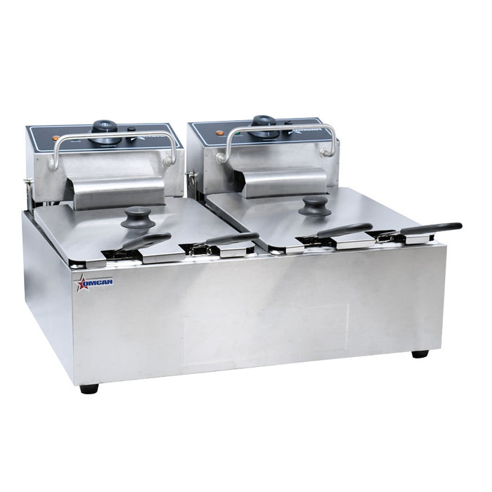 Omcan CE-CN-0012-D 6 Qt (7 Liters) Double Countertop Electric Fryer – 220V, 1Ph, 2500W (x2)