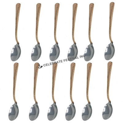 Elegant 7.5-inch copper dessert spoon with hammered handle and polished steel bowl