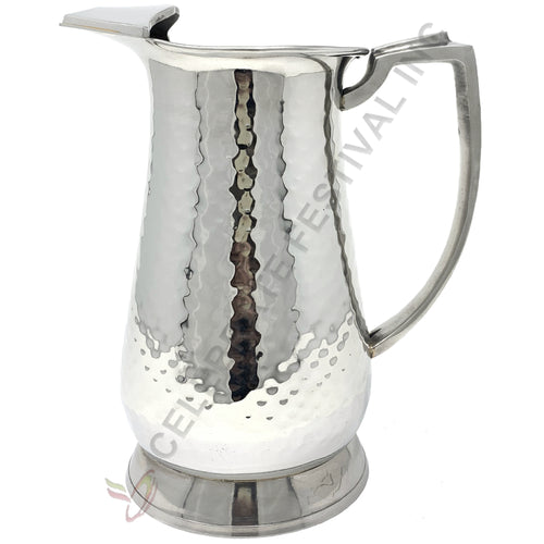 Stainless steel Maharaja water pitcher with hammered finish and ice guard