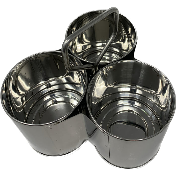 Stainless Steel Food Serving Bucket (Deep Chomukha) New Design - 3 Connected Container