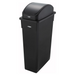 Black commercial waste bin in narrow hallway