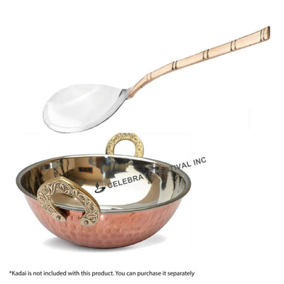 Mirror-polished stainless steel spoon head with bamboo design copper handle