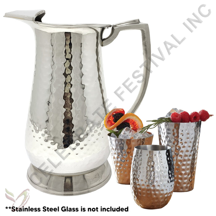Stainless Steel Hammered Maharaja Water Pitcher With Ice Catcher