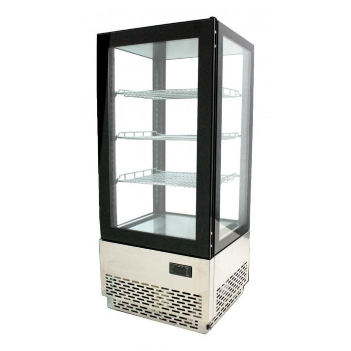 Omcan RS-CN-0078 17” Countertop Refrigerated Showcase with Four Sided Glass and Stainless Steel Base – 2.75cu.ft. / 78L Capacity – 110V, 180W