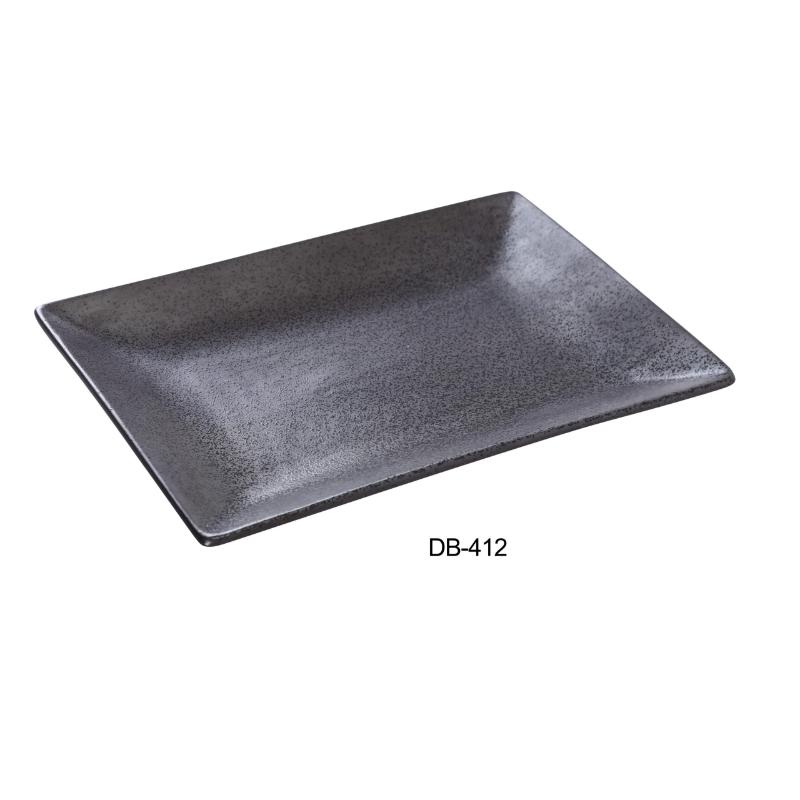 Yanco DB-412 Diamond Black Collection  Rectangular Plate, Matte Glaze (1Dz)