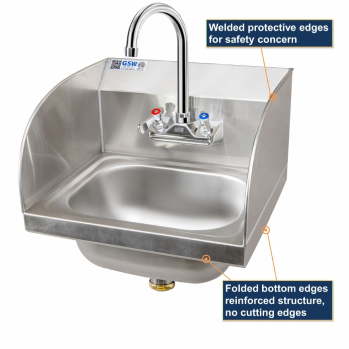 GSW Wall Mount Hand Sink with Protective Edge Welded Splash Guards