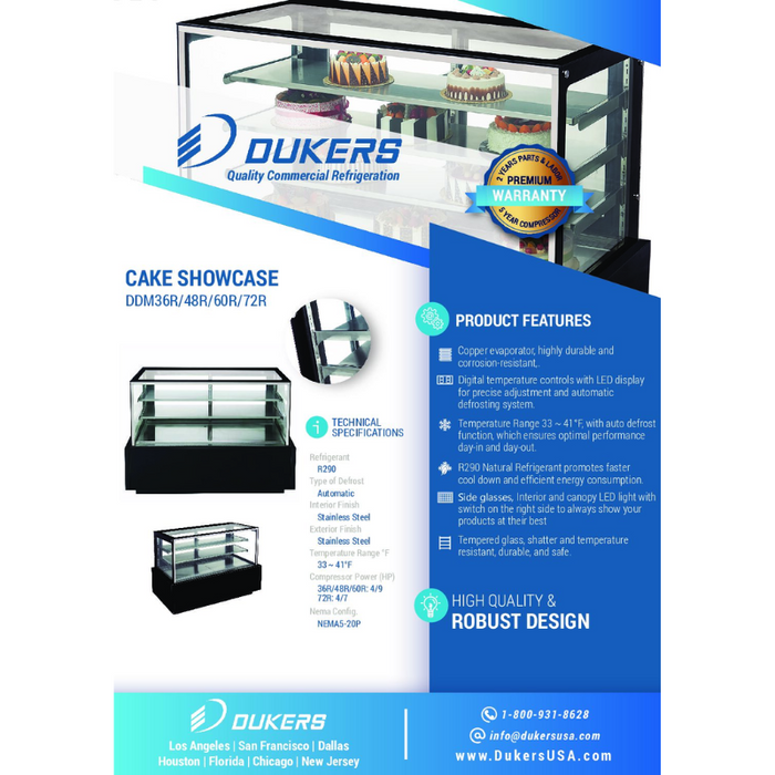 Dukers Cake Showcase Refrigerators DDM48R – Straight Glass 48″ Cake Showcase