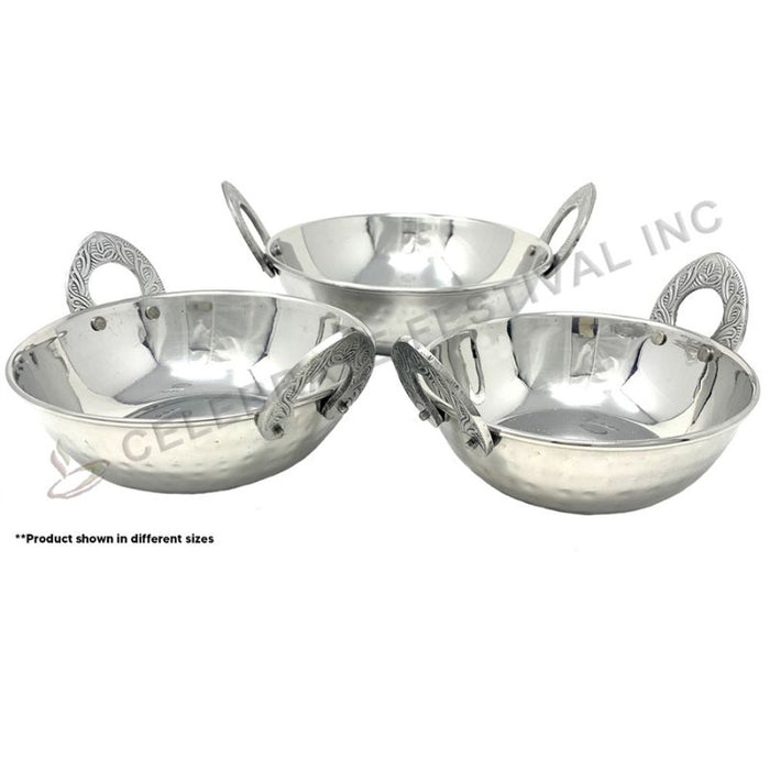 Hammered Stainless Steel Kadai (Double Wall, Outer Layer Hand Hammered) (Available in 8, 12, 16, 23, 30, 47 oz)