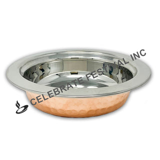 Handcrafted Copper & Stainless Steel Round Entree Serving Dish – Wide & Shallow Design, 5'' & 6'' Diameter