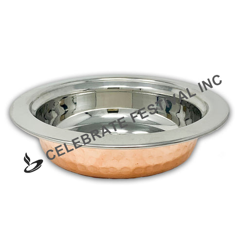 Shallow copper steel entrée bowl ideal for biryani, dal, or gravy dishes